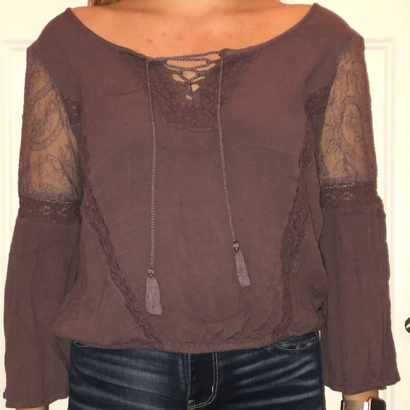 🦋4/$20 American Eagle vneck tie longsleeve blouse - Picture 4 of 7